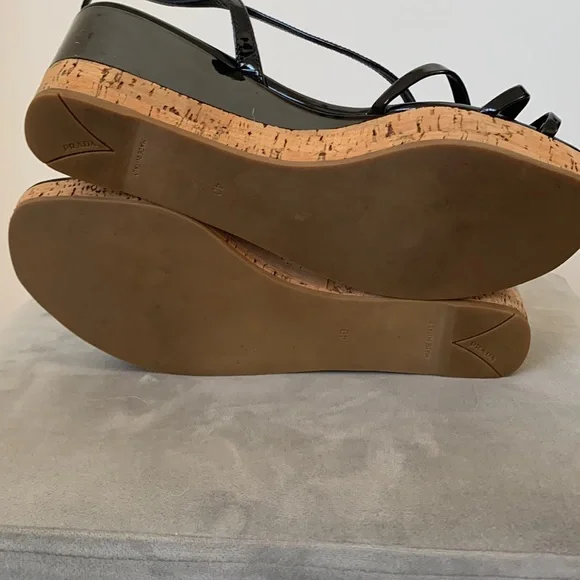 Prada Slingback Black Cork Wedge Sandals - Picture 7 of 10